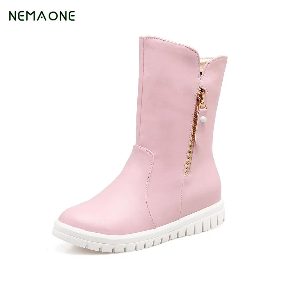 

NEMAONE new Women Ankle Boots Fashion Designer Woman Shoes Winter Vintage Flat Heel Motorycle Boots Female Fur Snow Botas