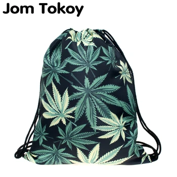 

New fashion Women black weed drawstring Backpack 3D printing travel softback women mochila drawstring bags