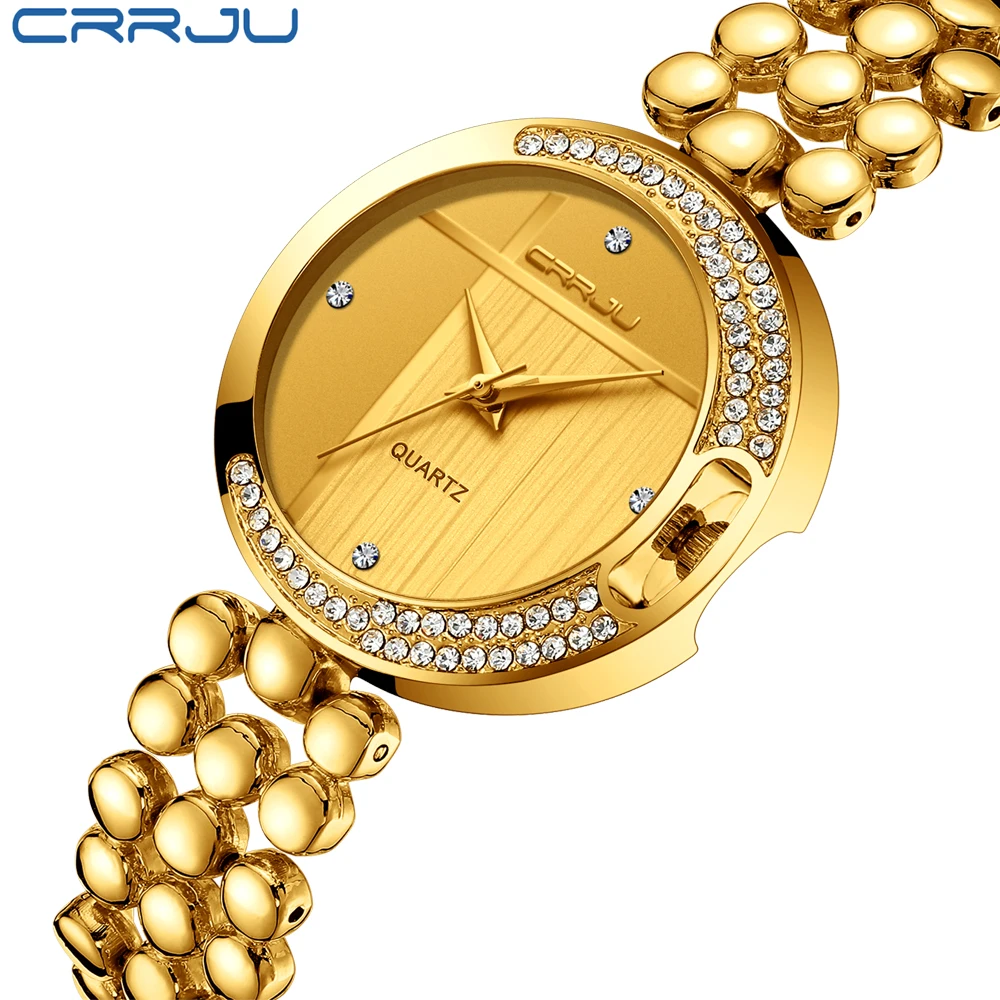 

CRRJU Stainless Steel Women Watch Top Brand Luxury Rhinestone Quartz Wristwatch New Fashion Dress Casual Boutique Clock Dropship