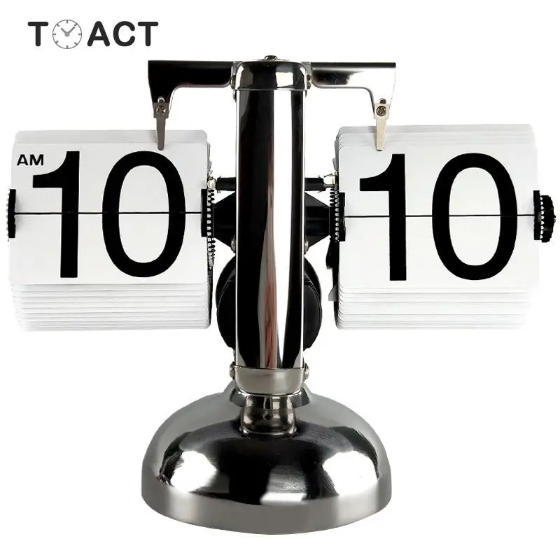 Дешево Настольные часы маленькие весы Ретро Флип настольные часы из нержавеющей стали Флип внутренний механический привод кварцевые часы