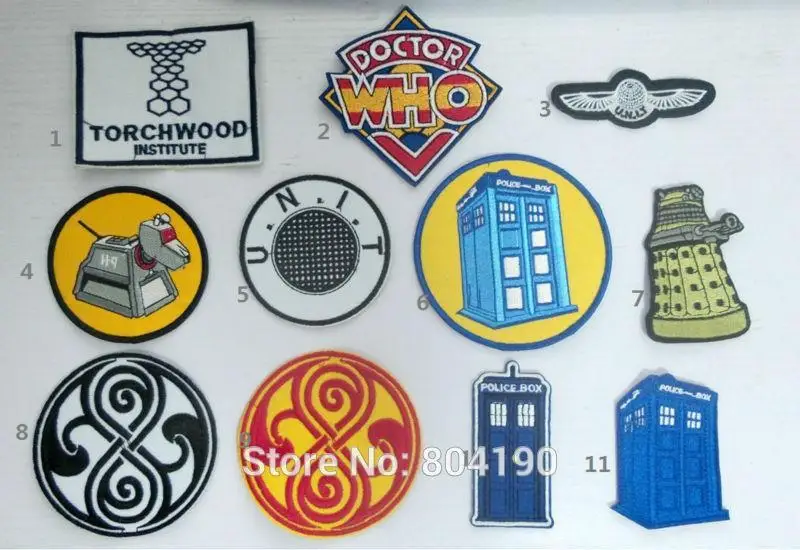 

11 designs Mixed Lot Doctor Who DR WHO Tardis Iron On Patch Tshirt Embroidered Transfer Motif APPLIQUE Rock Punk Badge Emo Goth