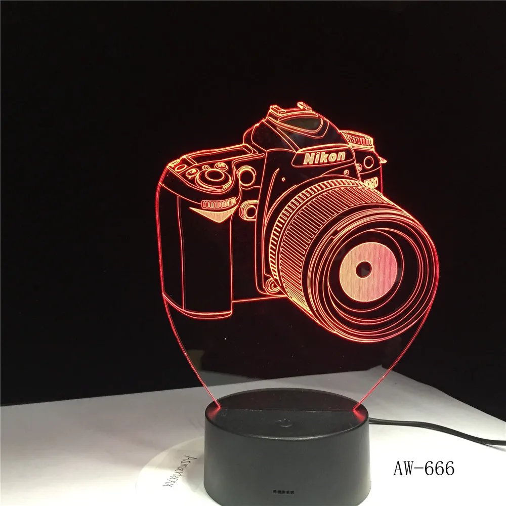 Nikon Камера 3D светодиодный ночной Светильник Led акриловые красочный светильник s голограмма дети настольная лампа атмосферу светодиодный светильник лампа милый светильник AW-666