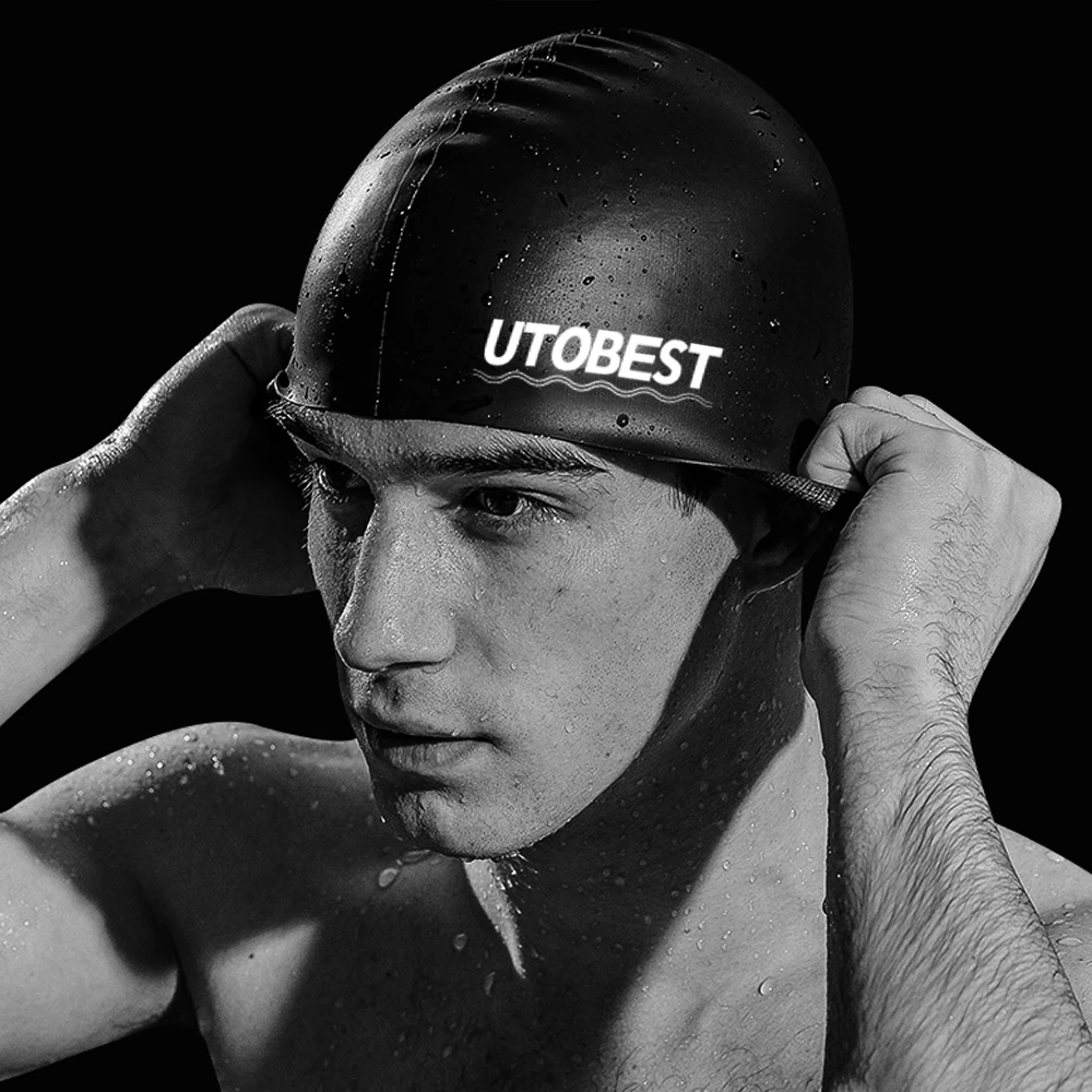 

UTOBEST Swimming Cap Silicone Waterproof Swim Pool Hat Swimming Caps for Men Women Adults Black White