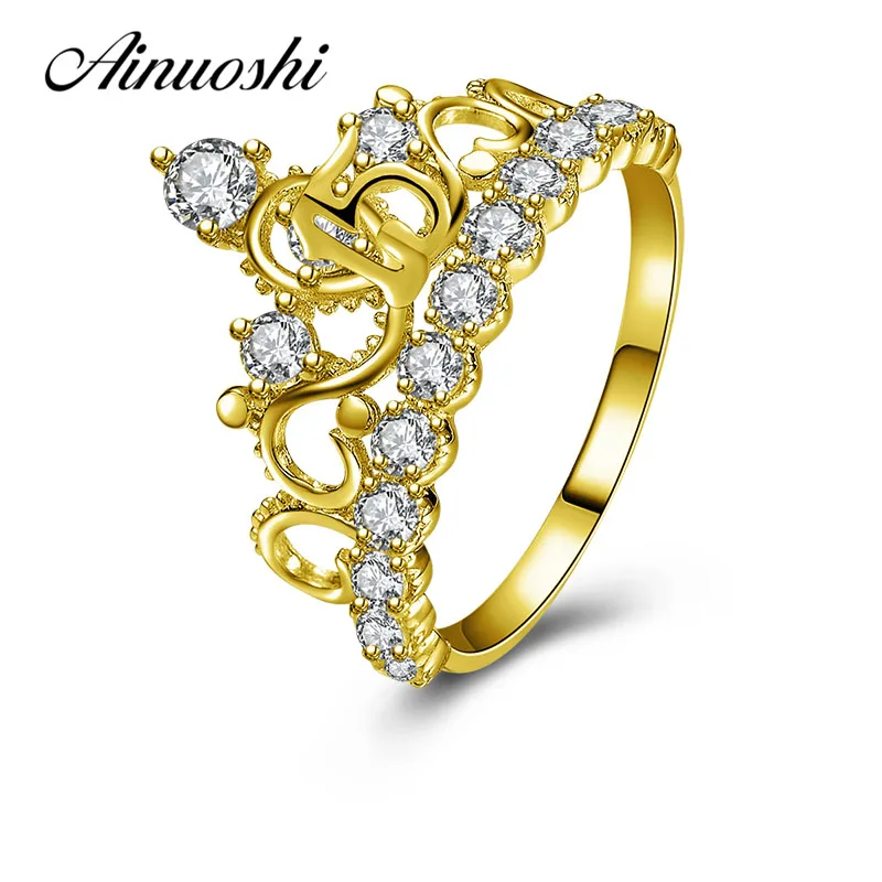 Diamond Wedding Ring for Women Princess Crown with Simulated Cubic Zirconia Elegant Minimalist Ring Jewelry Gift