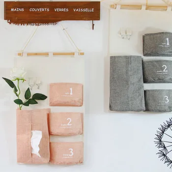 

Linen Cotton Fabric Storage Bag For Wall Door Closet Hanging Bathroom Paper Towel Bags Pocket Over The Doors Organizer