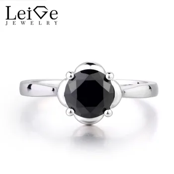 

Leige Jewelry Natural Black Spinel Rings Round Cut Prong Setting Wedding Bands Party Popular Gifts For Woman 925 Sterling Silver