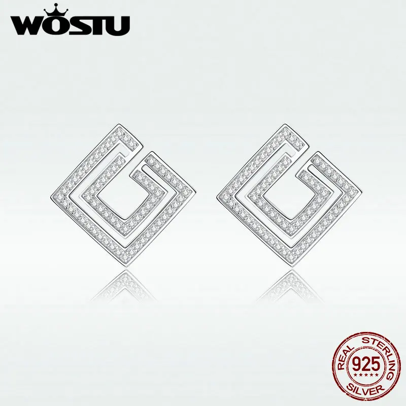 WOSTU Аутентичные 925 пробы серебряные серьги-гвоздики простые уникальные геометрические серебряные серьги для женщин ювелирные изделия подарок BNE128