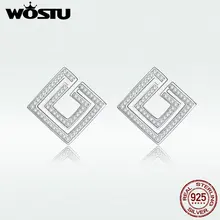 WOSTU Аутентичные 925 пробы серебряные серьги-гвоздики простые уникальные геометрические серебряные серьги для женщин ювелирные изделия подарок BNE128
