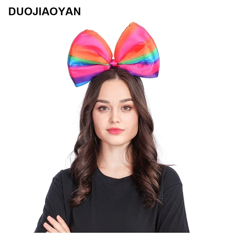 

DUOJIAOYAN Girl Rainbow Bow Hair Band Festival Celebration Headband Party Headwear Colorful Christmas Bowknot Hair Hoop