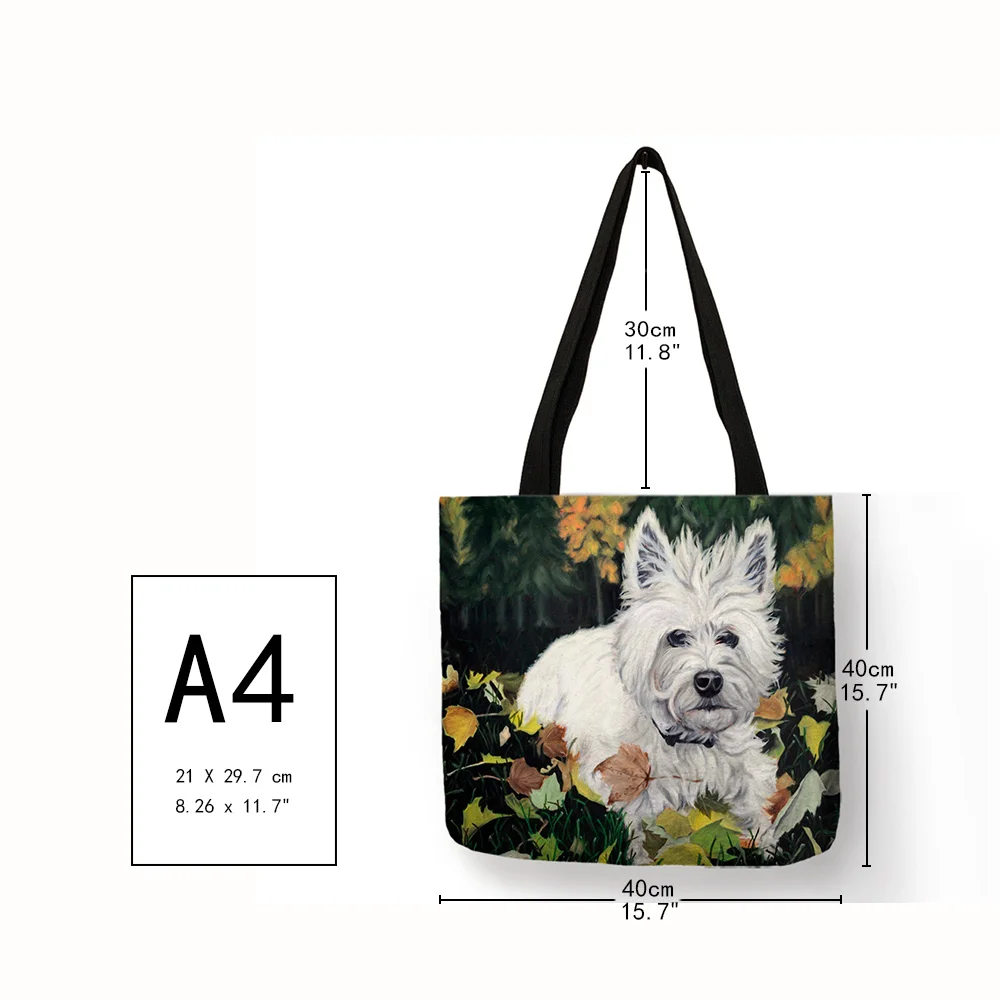 Уникальный дизайн Westie сумка с рисунком собаки для женщин сумки для покупок и поездок Большая вместительная эко Льняная сумка-тоут