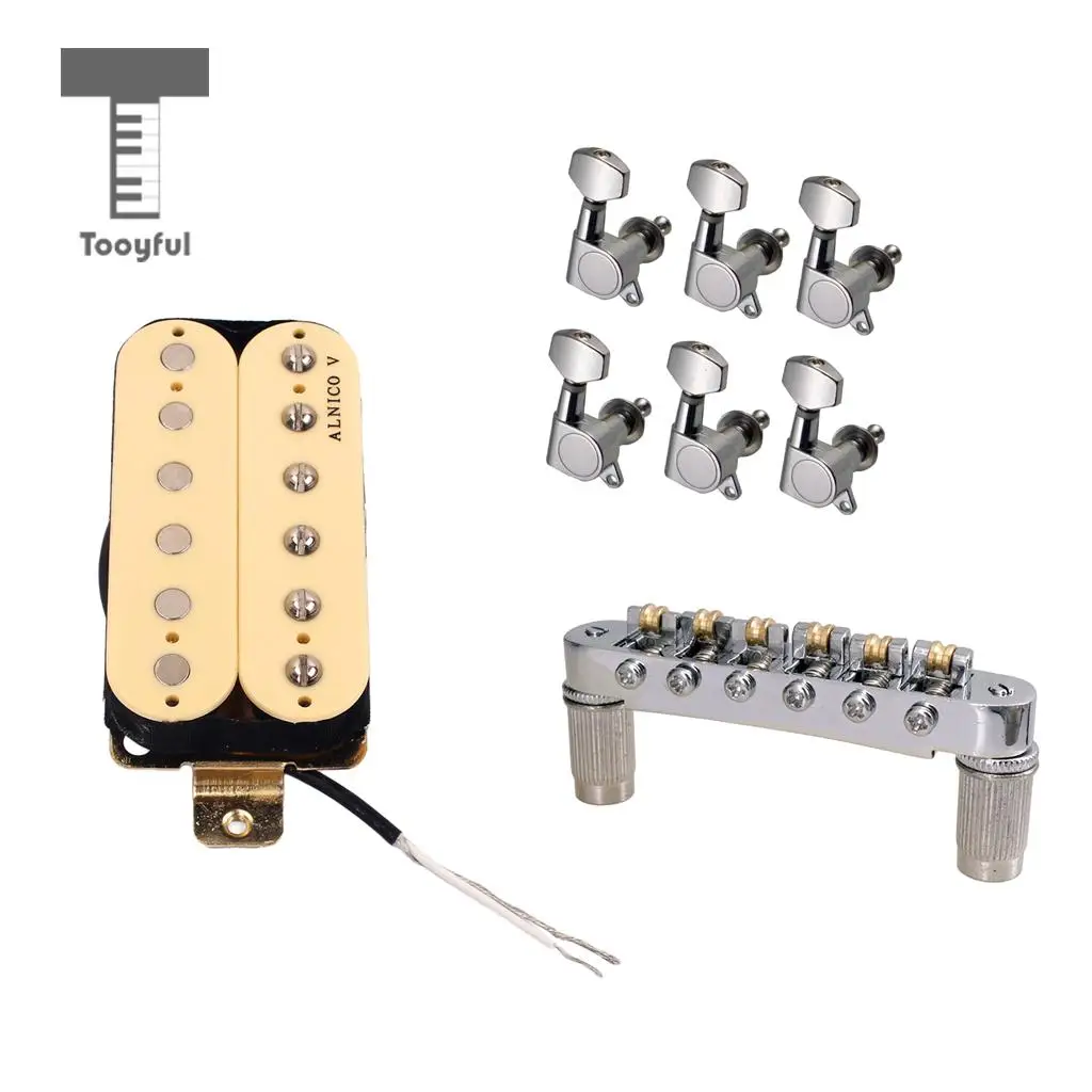 1 Set Roller Saddle Tune-o-matic Bridge+Double Coil Humbucker Pickup+6R Tuning Pegs Machine Heads for LP Electric Guitar Parts