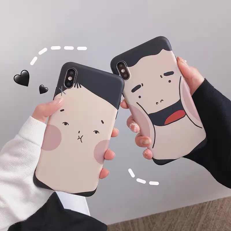 

Cute Japanese Abstract Character Couple Phone Case For Iphone XS MAX XR X Cases Retro Soft Silicone For IPhone 7 8 6 S Plus Cove