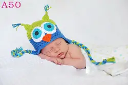 Милый стиль сова детская шапка ручной работы крючком новорожденных Фотография Опоры