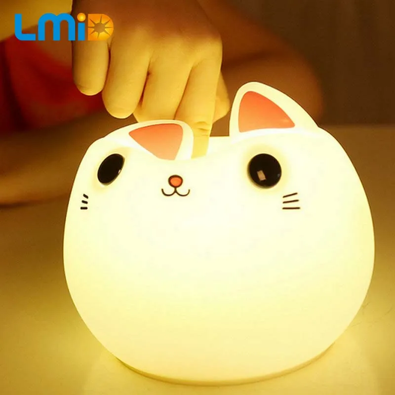 LMID милый силиконовый ночник для кошки, прикроватная лампа, детские игрушки, лампа для кровати, лампа-ночник, украшение для спальни, дети, Gif