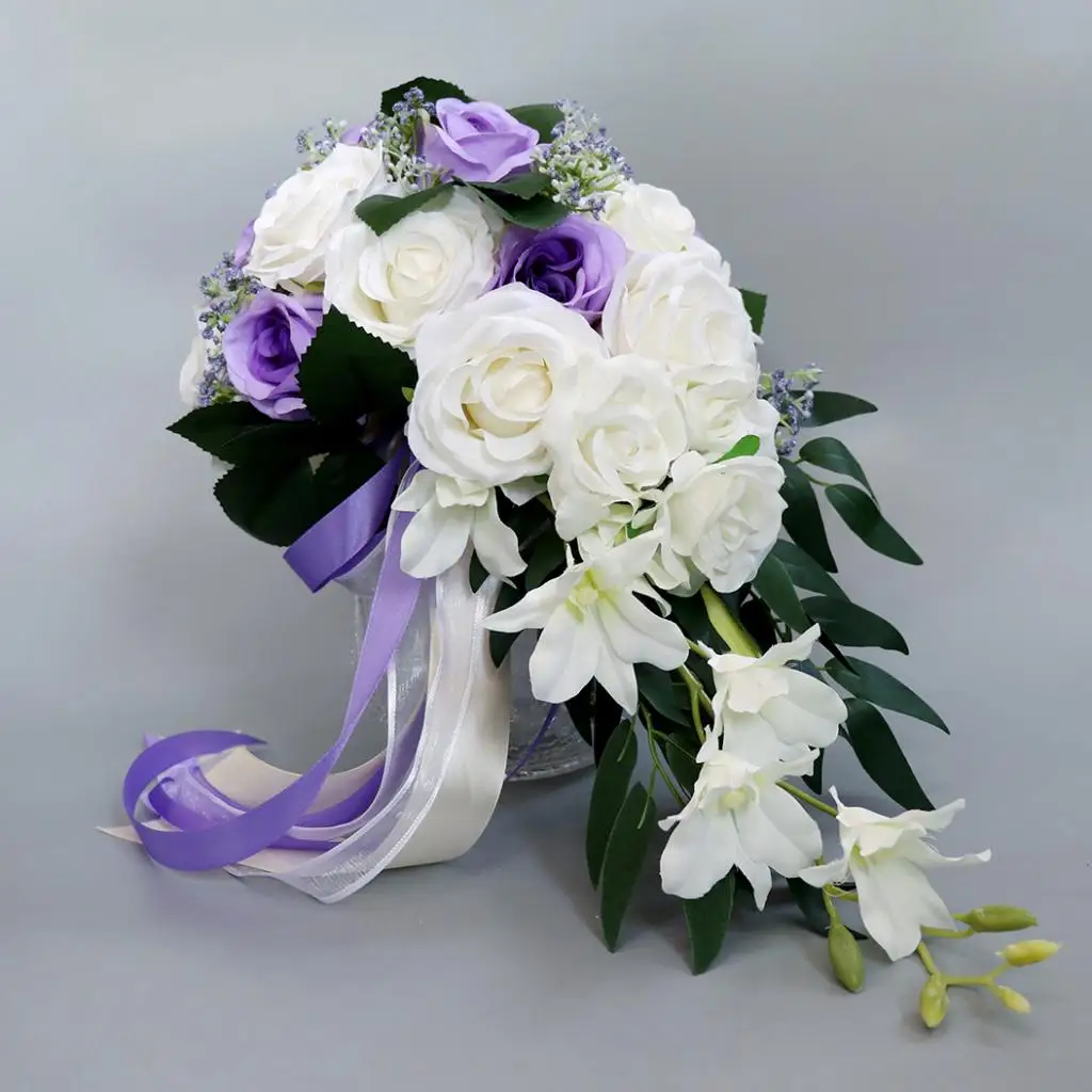 Realistic Wedding Bride Bouquet Hand Tied Flower Holiday Party Supplies 