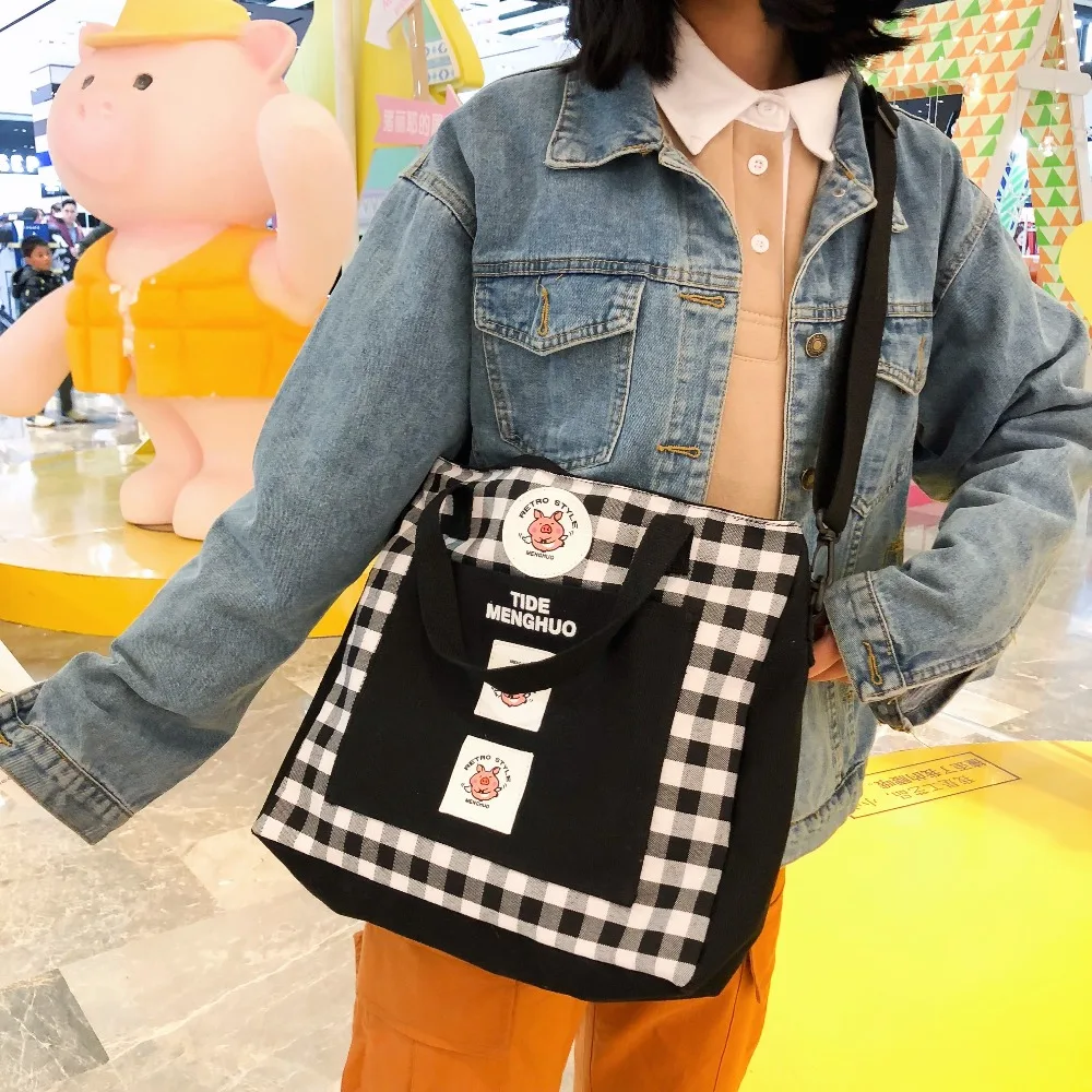 Menghuo New Animal pattern Canvas Messenger Bag Girls Single Shoulder Bag Crossbody Bag Women Female lattice Bags Bolsa Feminina (2)