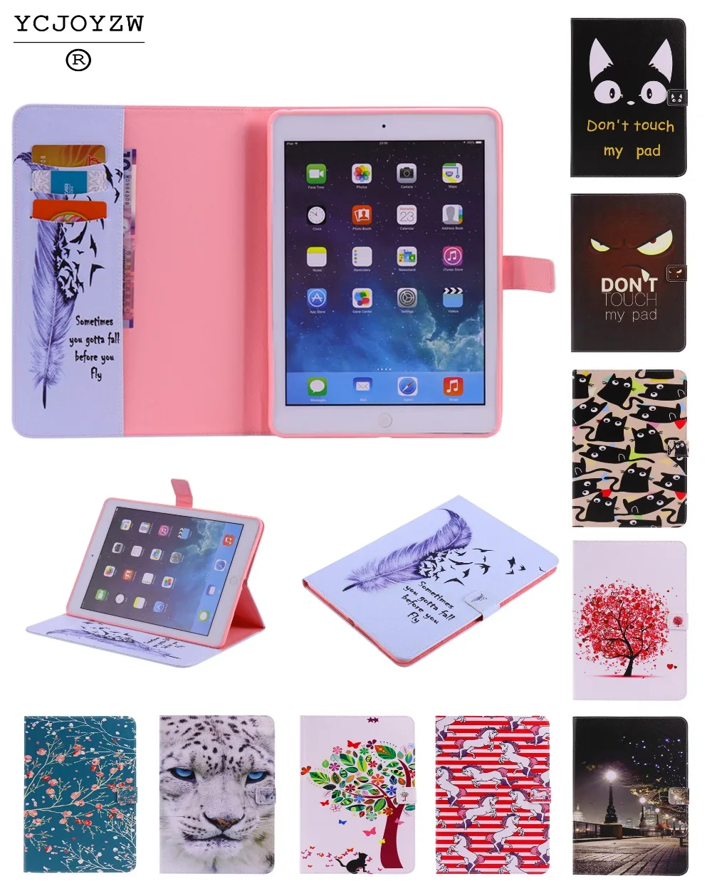 

Card package cartoon Case for Apple 2014 iPad Air 2 A1566`A1567 .PU leather cover+TPU soft Case-Smart sleep wake up case YCJOYZW