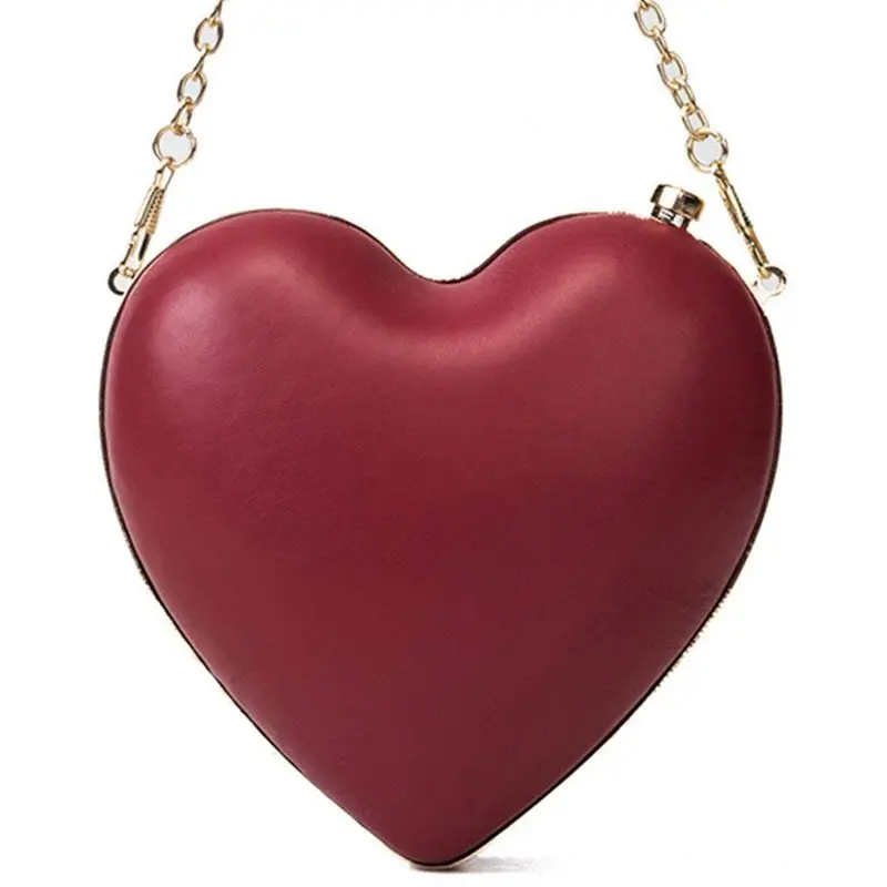 

Female Clutch Love Gift Bag Evening Party Red Heart Handbag Dinner Mini Chain