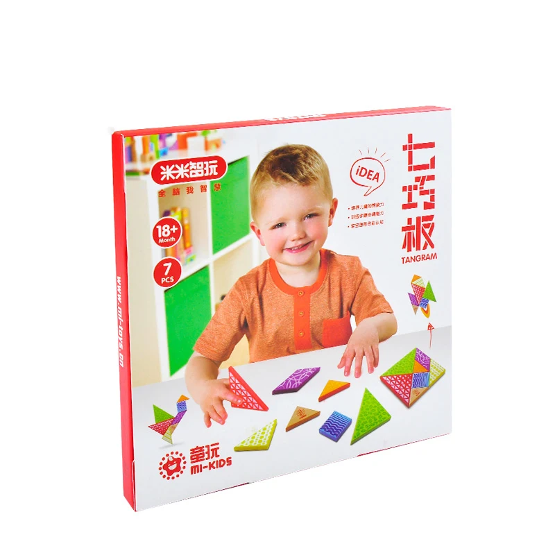 

Wooden Tangram 7 Piece Jigsaw Puzzle Colorful Square IQ Game Brain Teaser Intelligent Educational Toys for Kids