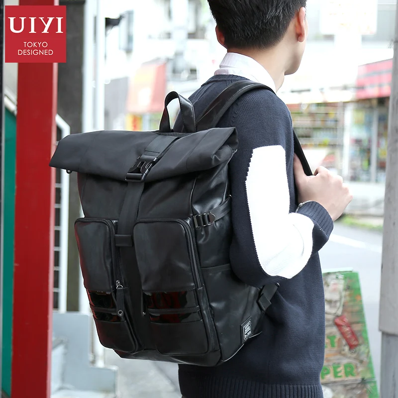 

UIYI Men Backpack PU Waterproof Black Bag Men Travel Backpacks 14' Computer Male Big Capacity bags Multifunctional Bag For Teens