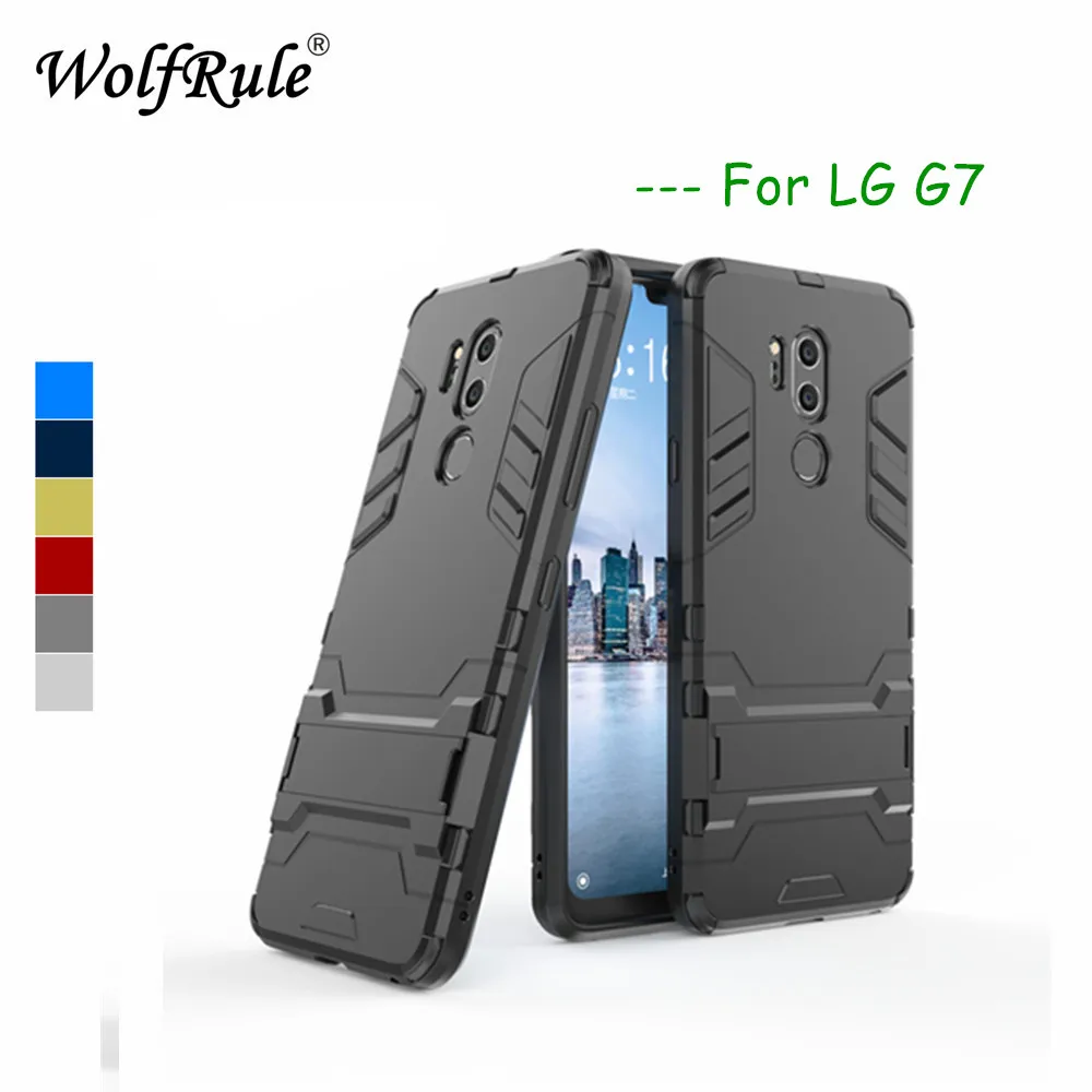 

WolfRule sFor Case LG G7 Cover Soft Silicone + Plastic Kickstand Back Case For LG G7 Phone Coque For LG G7 2018 G710 Capa 6.1"
