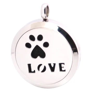 

10pcs Love Dog Palm Aromatherapy Essential Oil Surgical Stainless Steel Pendant Necklace Perfume Diffuser Locket with Felt Pdas