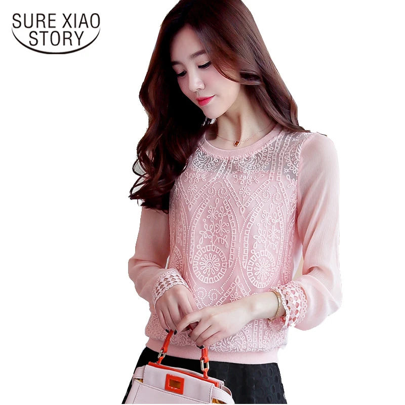 

New Arrive 2017 High Quality Korean Style Women Lace Long Sleeve Blouse Casual Shirt Patchwork Sexy Chiffon Top Blusas 203C 30