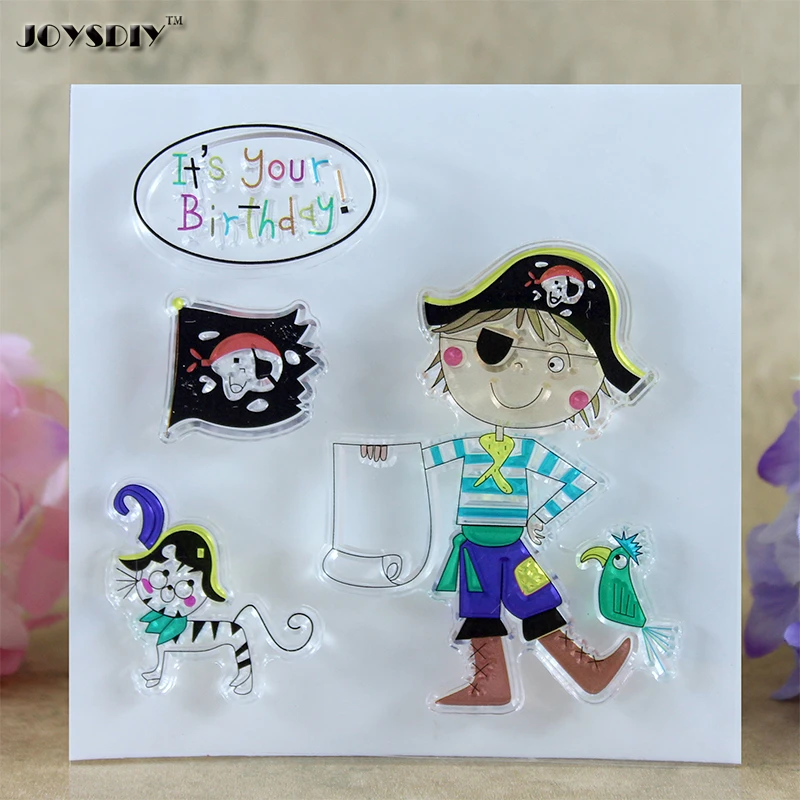 Joyeux Anniversaire Pirate Garcon Scrapbook Bricolage Photo Cartes Compte Caoutchouc Timbre Clair Timbre Transparent Timbre Carte Bricolage Timbre 10 10 Cm Aliexpress