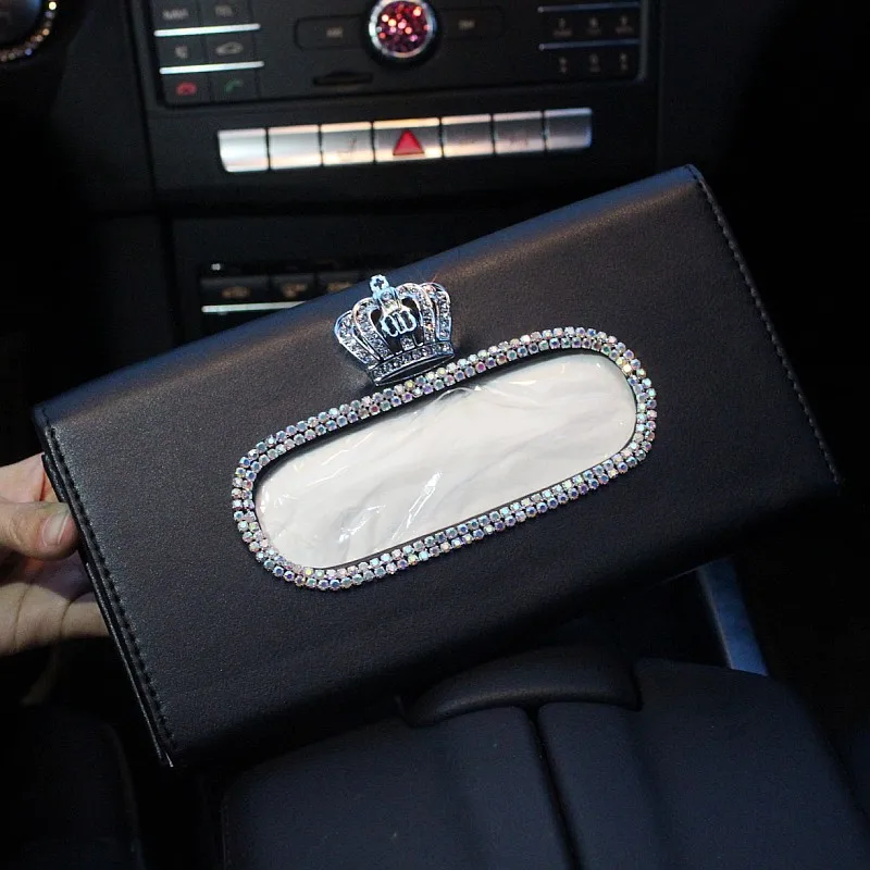 Crown Crystal Car Tissue Box Holder Napkin for Car Accessories