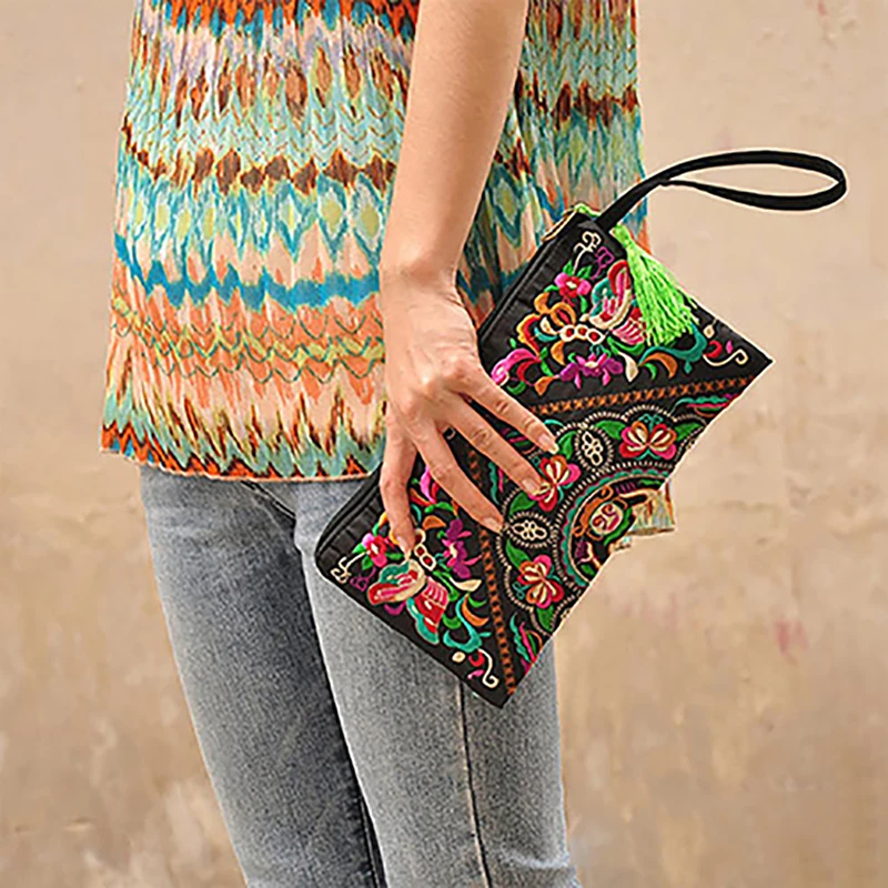 2016 Новая модная женская сумочка кошелек ретро вышитый телефон монета чехол для