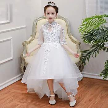 

2019 New Teenage Girls Lace Mesh Trailing Princess Dress Kids Dresses For Girls Wedding Party Toddler Girl Clothing Vestido S141