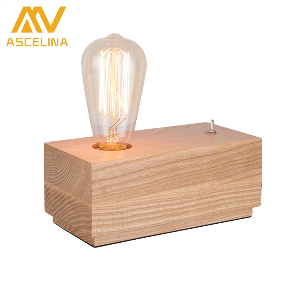 ASCELINA Modern Creative Wooden Cuboid Table Lamp Mini led Night Light Bedside Lamp Perfect for Bedroom/Study room/Office/Cafe