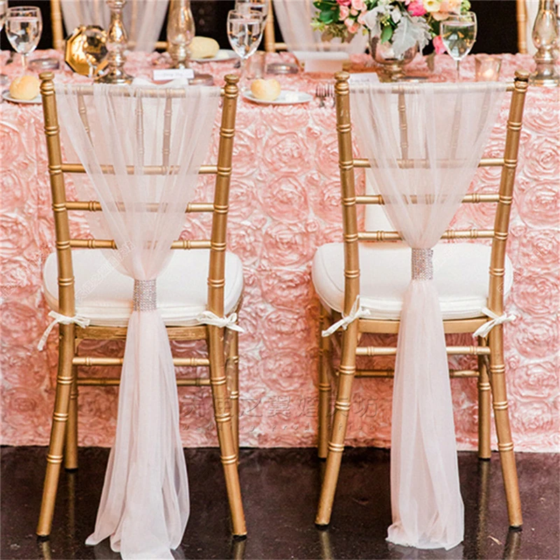 

Outdoor sweet romantic wedding Bamboo chair back party favors decoration Hotel wedding cover decorative streamer with net drill