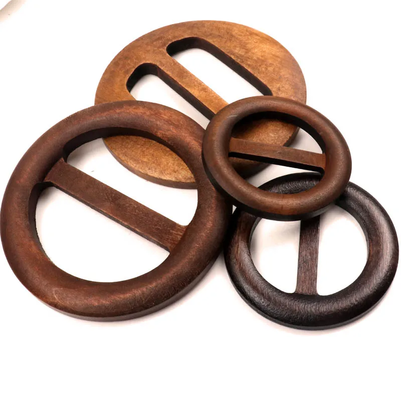 Mix Size Round Shape Garniture Handmade Wooden Crafts Belt Buckle Ring Wood  Clothes Accessories Sewing Children DIY 50-75mm 1pc