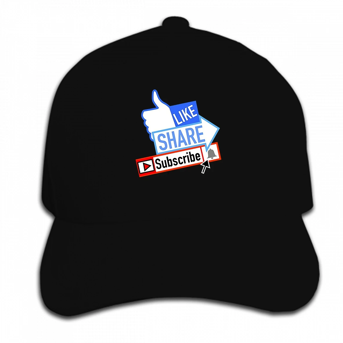 Print Custom Baseball Cap Social Media Like Share Subscribe Notification Bell Funny Design Hat Peaked cap | Аксессуары для одежды