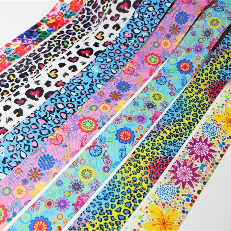 

154212 ,38MM Leopard Printed grosgrain ribbon, 8 color mix DIY handmade jewelry materials,Wedding gift packaging supplies
