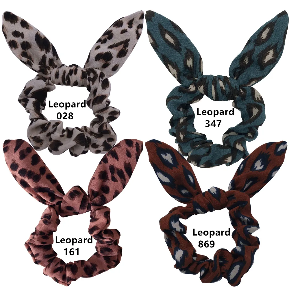 Leopard Hair Scrunchy Rabbit ear Ponytail Holder Ties Hair Elastic Bands Bunny Ear Knot Hair bow
