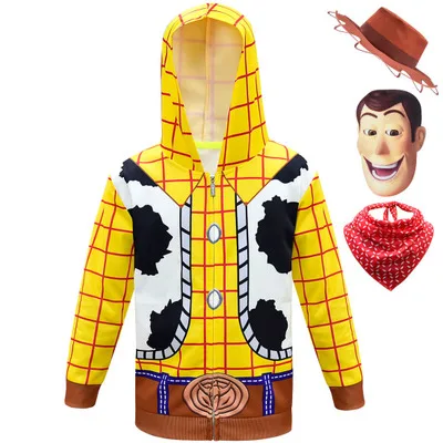 Cosplay Toy Story 4 Sherif Woody Cowboy Costume Cartoon Zip Hooded Sweatshirt Jacket Hat Accessories for kids boys Halloween - Цвет: 5