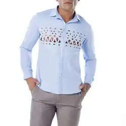 Грудь правило полые Дизайн мужские рубашки рубашка с длинным рукавом подростков корейской моды панк тонкая рубашка Мужская Личность