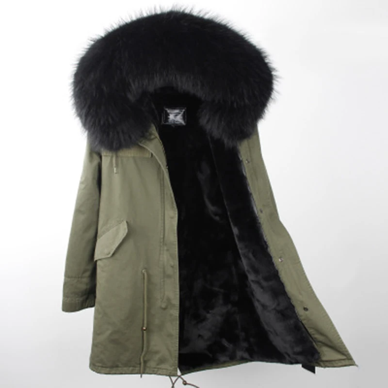 

Brand 2018 Women Winter Jacket Long Detachable Lining Army Green Parkas Large Real Raccoon Fur Hooded Coat Outwear