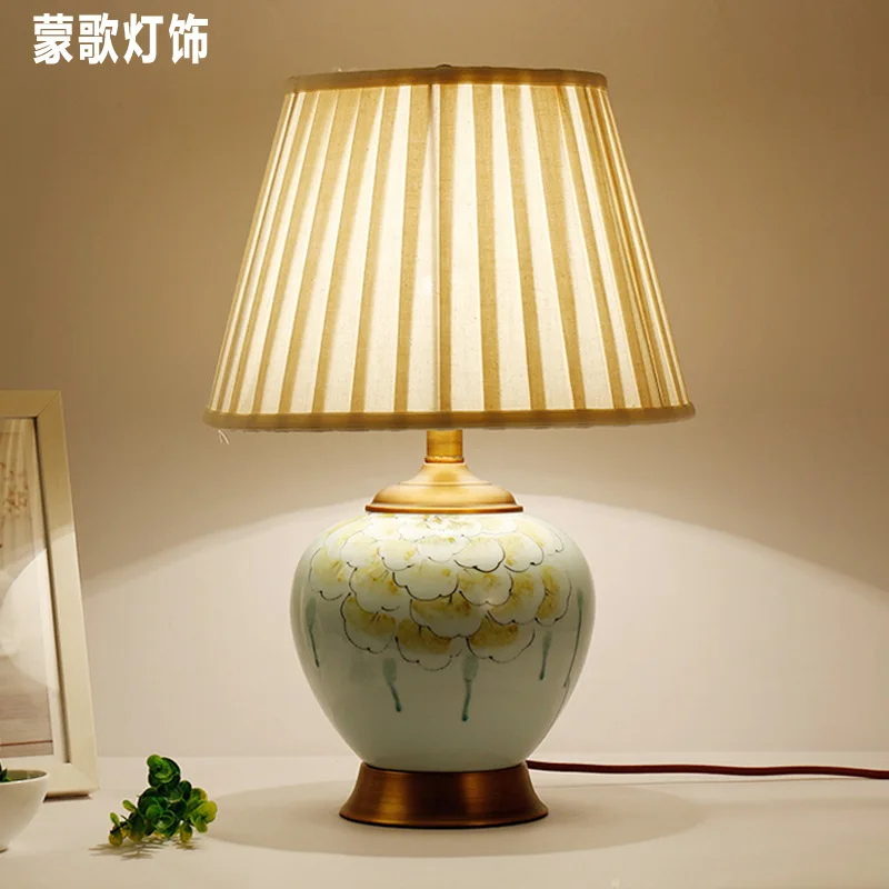 

TUDA Table Lamps Ceramic Lamp of Bedroom American Rural Sitting Room Decoration Lamp Study Chinese All Copper Lamp