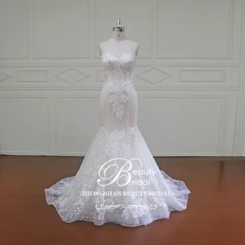 شراءVestidos دي Noiva Sereia مخصص زي العرائس الدانتيل يزين الفاخرة حورية البحر الزفاف فساتين XF16011