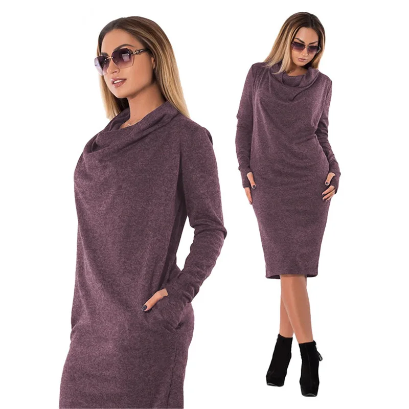 

New 2018 Women Winter Autumn Fashion Solid Blue Burgundy Dress Cloth Long Sleeve Elegant Plus Size Dresses Straight Vestidos 6XL