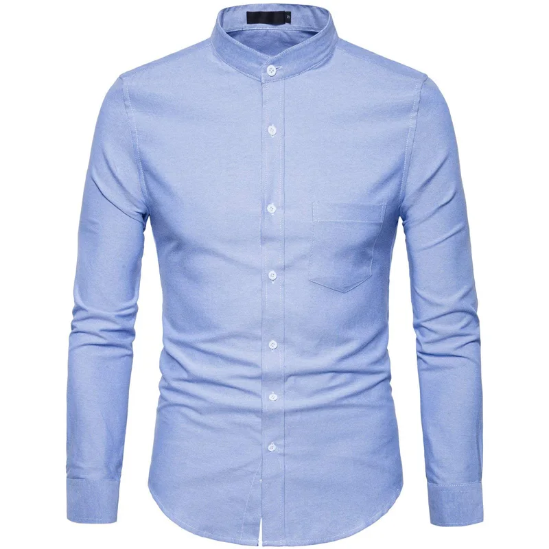 Хлопковая оксфордская Мужская рубашка, весна, новая однотонная мужская рубашка, Повседневная приталенная рубашка с воротником-стойкой, Chemise Homme Camisa XXL