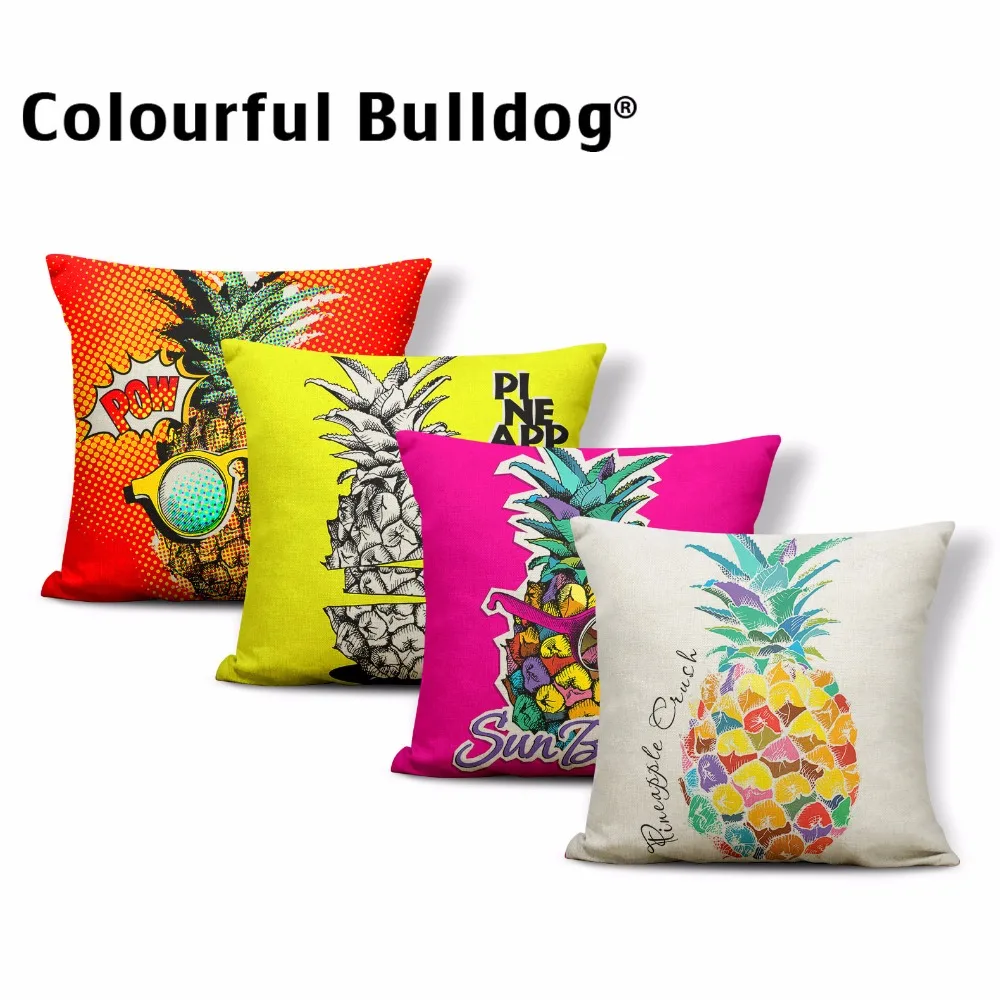 

Hot Sale Tropical Plants Pineapple Pillows Wear Sungalsses Headset Sun Beach Cushion Covers Red Ribbons Pillowcases Office Decor