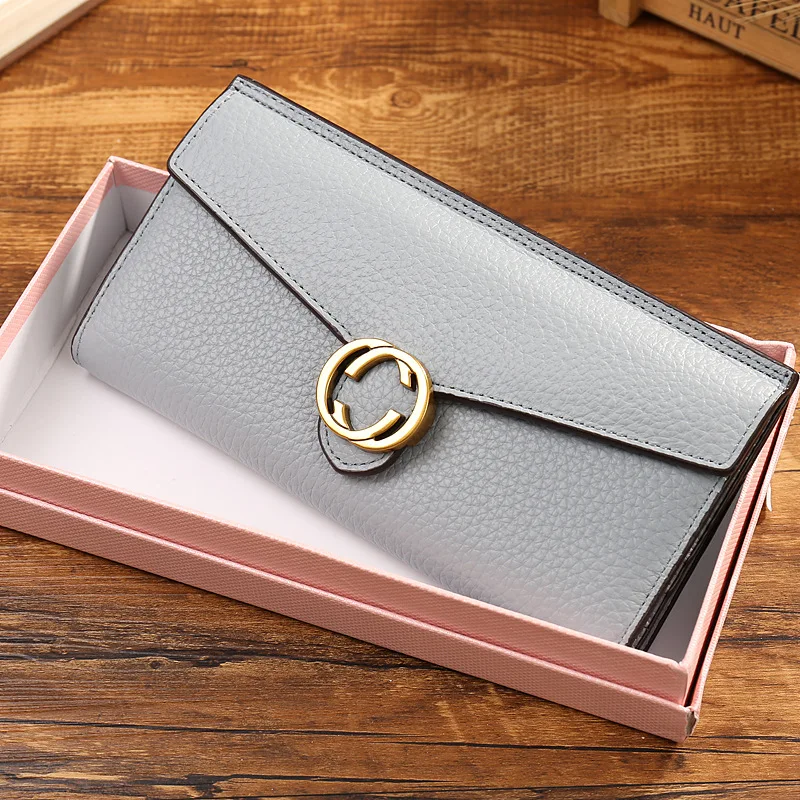 

2018 Women Wallet Female Coin Purses Genuine Leather Envelope Bag with Hasp Brand Redo Va Women Elegant Female Women's Wallets