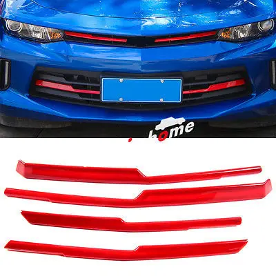 

ABS Red Front Center Grille Cover Trim 4pcs For Chevrolet Camaro 2016 - 2017