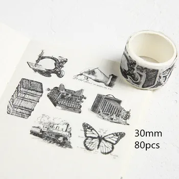 

80pcs/volume Retro Black white impression decoration washi tape DIY planner scrapbooking masking tape escolar