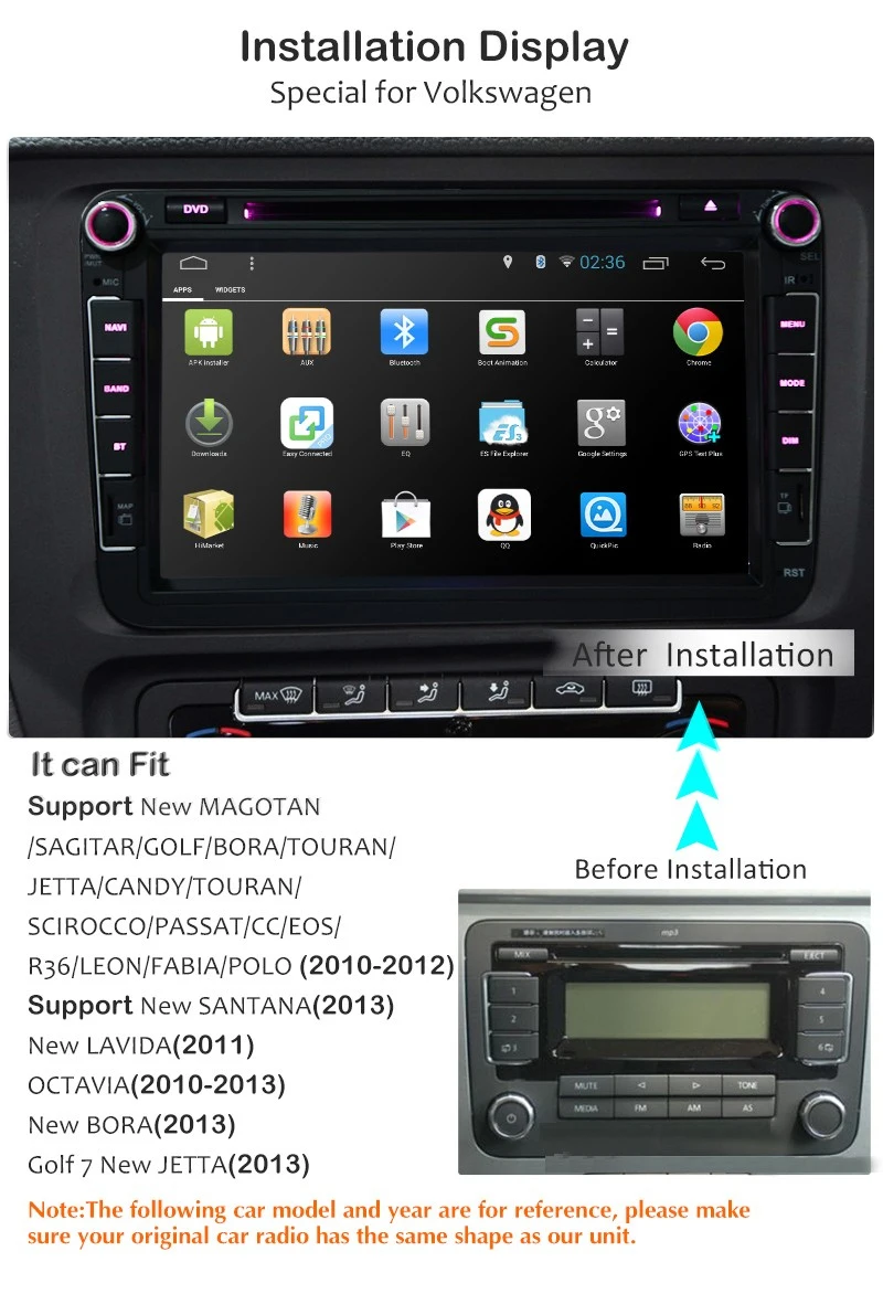 Sale VW 2din 8" Quad-Core 1+16G Android 8.1 Car Radio DVD Player with Touch Screen  Wifi BT HD 1024*600 MirrorLink for VW 3