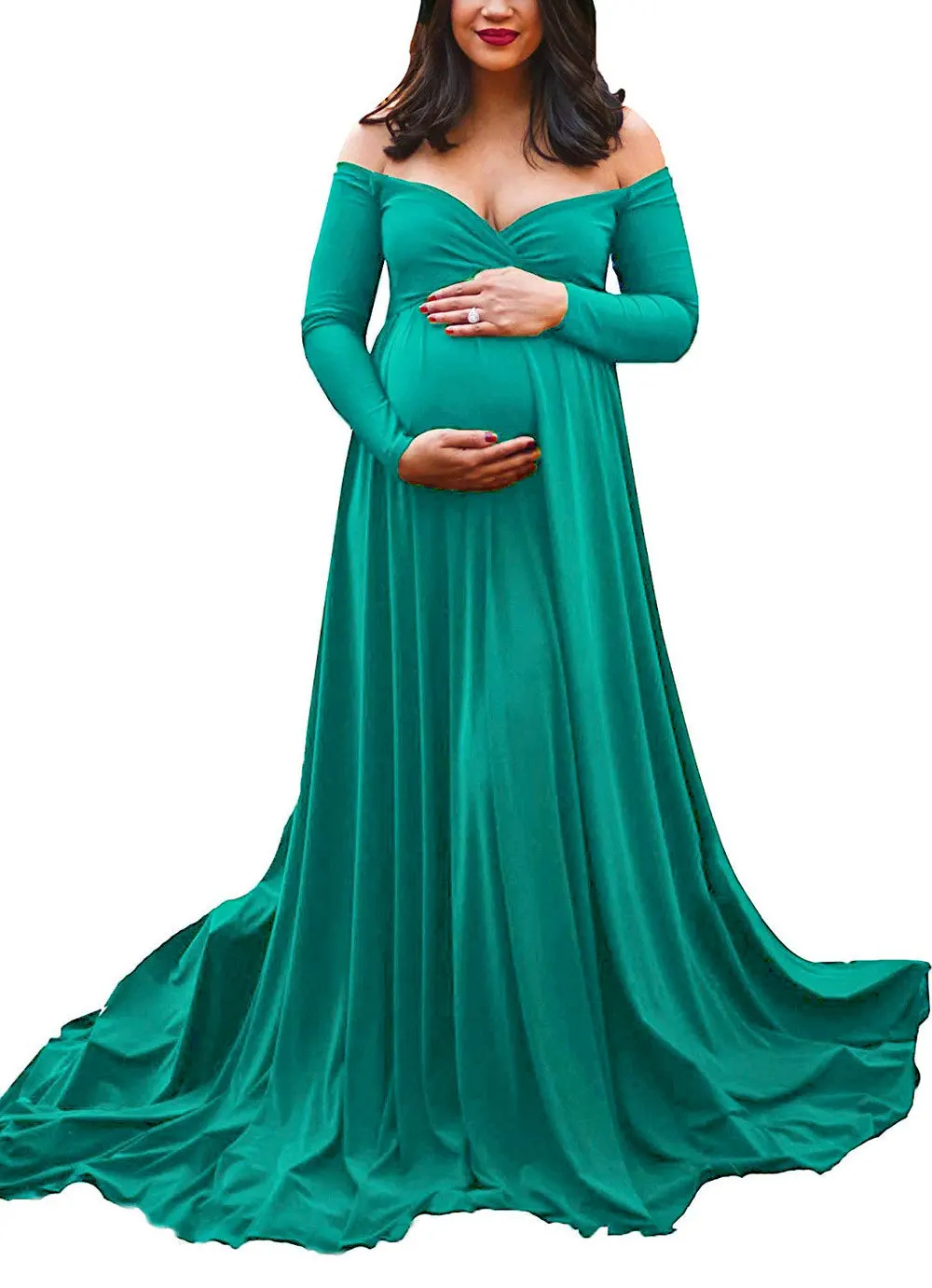 Женские платья для беременных, для фотосессии, длинное платье макси для беременных, реквизит для фотосессии, хлопковое платье для беременных - Цвет: Lake green